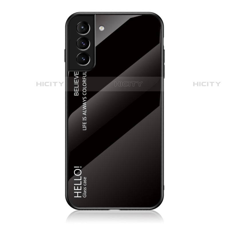 Coque Rebord Contour Silicone et Vitre Miroir Housse Etui Degrade Arc en Ciel M02 pour Samsung Galaxy S22 Plus 5G Noir Plus