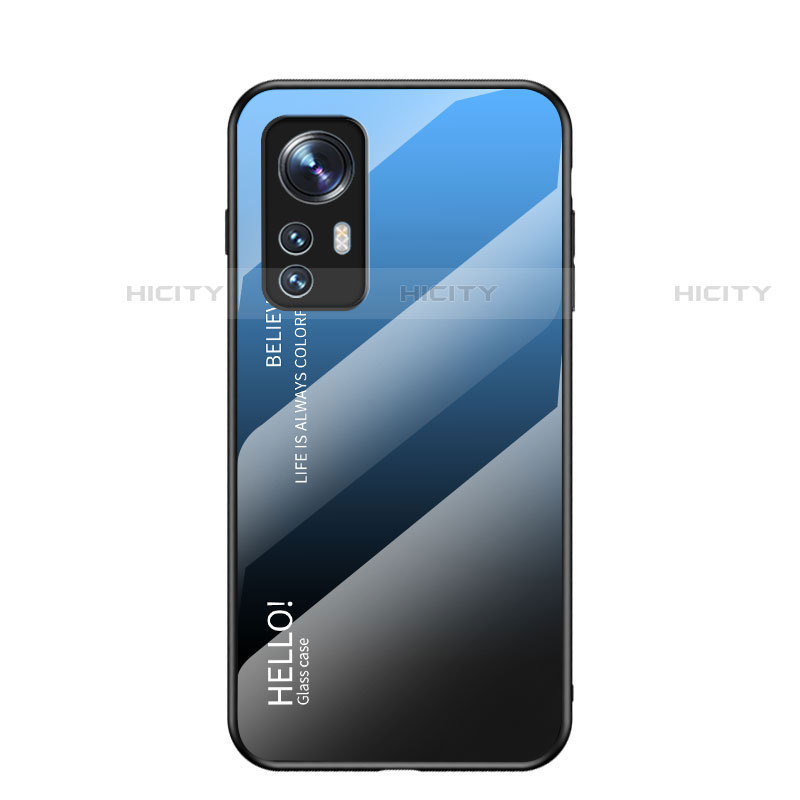Coque Rebord Contour Silicone et Vitre Miroir Housse Etui Degrade Arc en Ciel M02 pour Xiaomi Mi 12X 5G Bleu Plus