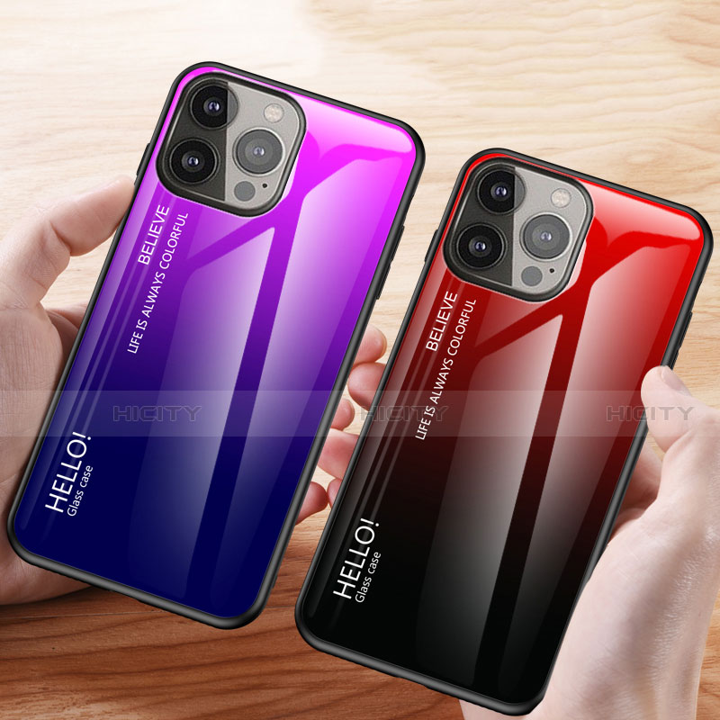 Coque Rebord Contour Silicone et Vitre Miroir Housse Etui Degrade Arc en Ciel pour Apple iPhone 13 Pro Max Plus