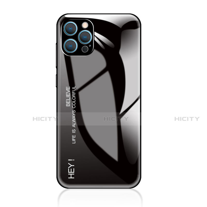 Coque Rebord Contour Silicone et Vitre Miroir Housse Etui Degrade Arc en Ciel pour Apple iPhone 14 Pro Max Noir Plus