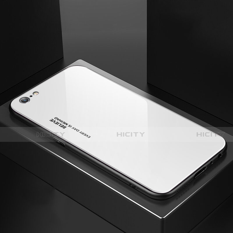 Coque Rebord Contour Silicone et Vitre Miroir Housse Etui Degrade Arc en Ciel pour Apple iPhone 6 Blanc Plus