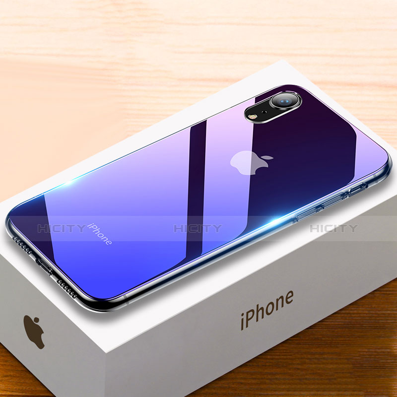 Coque Rebord Contour Silicone et Vitre Miroir Housse Etui Degrade Arc en Ciel pour Apple iPhone XR Violet Plus