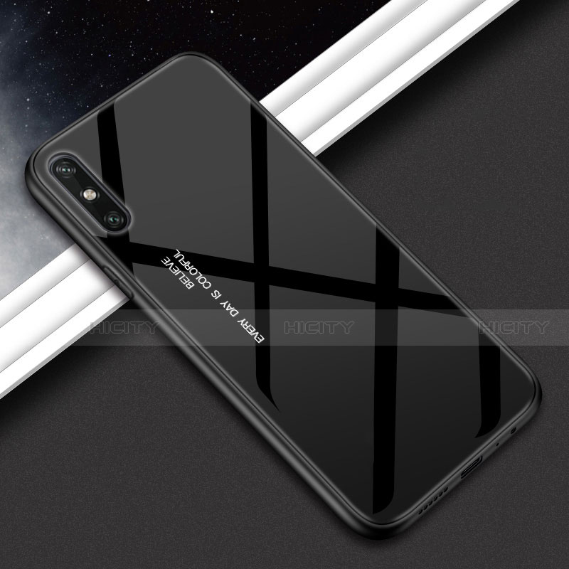 Coque Rebord Contour Silicone et Vitre Miroir Housse Etui Degrade Arc en Ciel pour Huawei Enjoy 10e Noir Plus