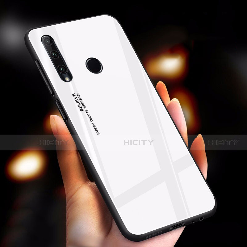 Coque Rebord Contour Silicone et Vitre Miroir Housse Etui Degrade Arc en Ciel pour Huawei Enjoy 9s Blanc Plus