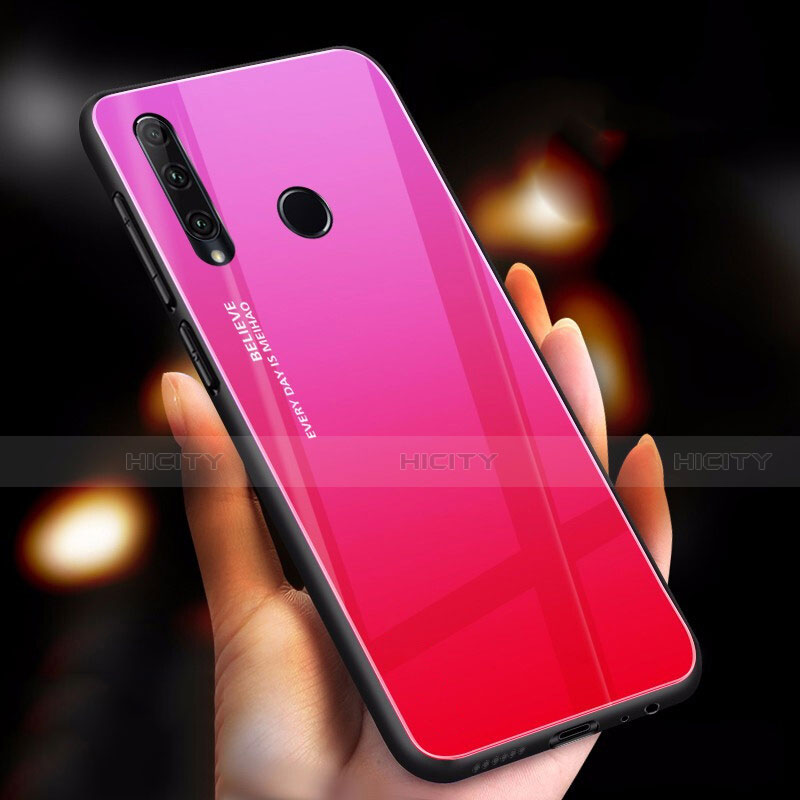 Coque Rebord Contour Silicone et Vitre Miroir Housse Etui Degrade Arc en Ciel pour Huawei Enjoy 9s Rose Rouge Plus