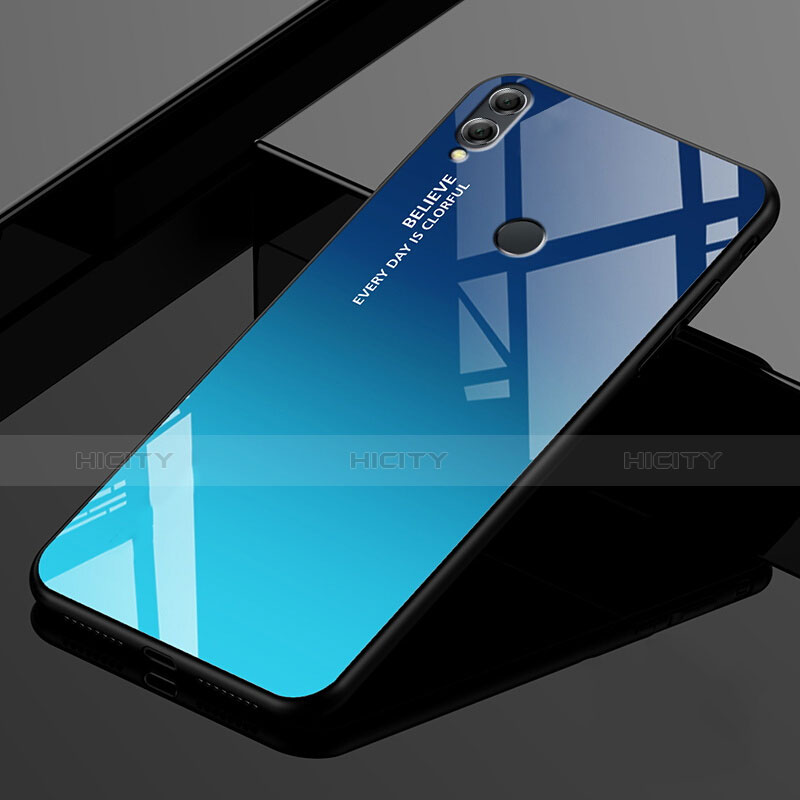 Coque Rebord Contour Silicone et Vitre Miroir Housse Etui Degrade Arc en Ciel pour Huawei Enjoy Max Bleu Plus