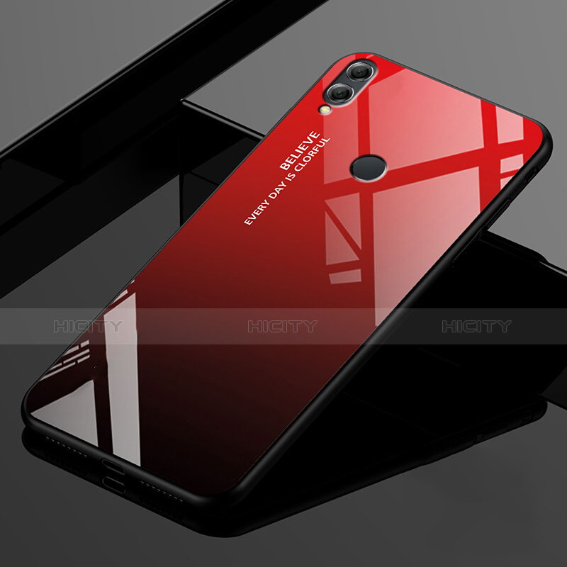 Coque Rebord Contour Silicone et Vitre Miroir Housse Etui Degrade Arc en Ciel pour Huawei Enjoy Max Rouge Plus