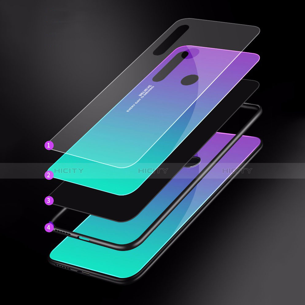 Coque Rebord Contour Silicone et Vitre Miroir Housse Etui Degrade Arc en Ciel pour Huawei Honor 20E Plus