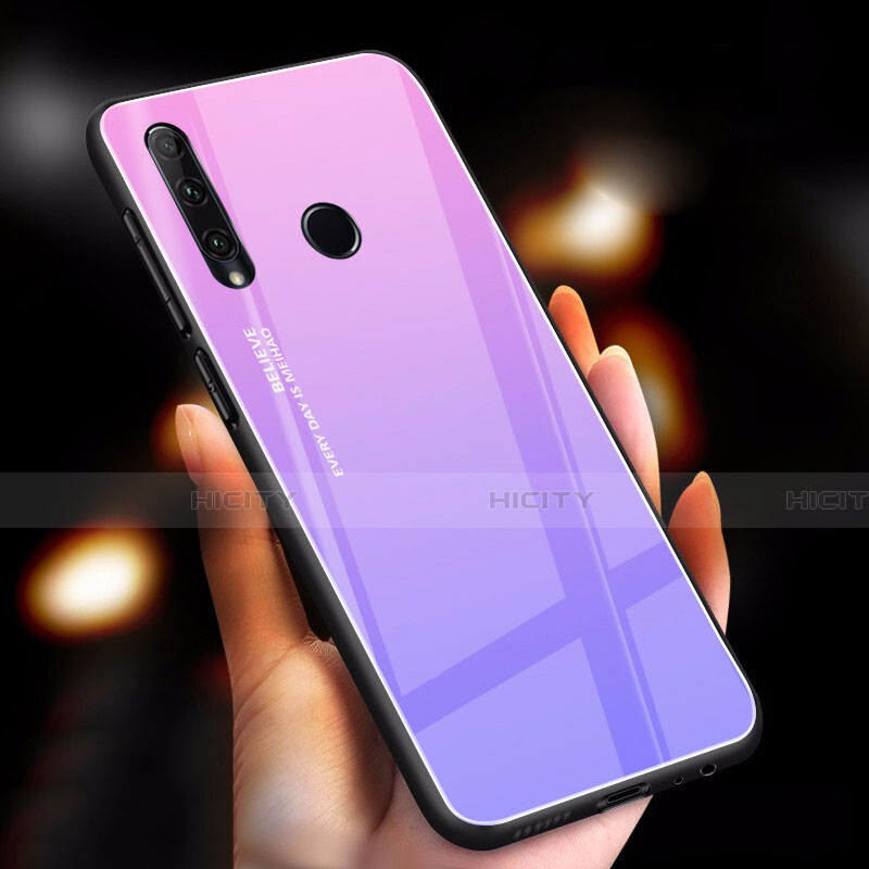 Coque Rebord Contour Silicone et Vitre Miroir Housse Etui Degrade Arc en Ciel pour Huawei Honor 20E Violet Plus