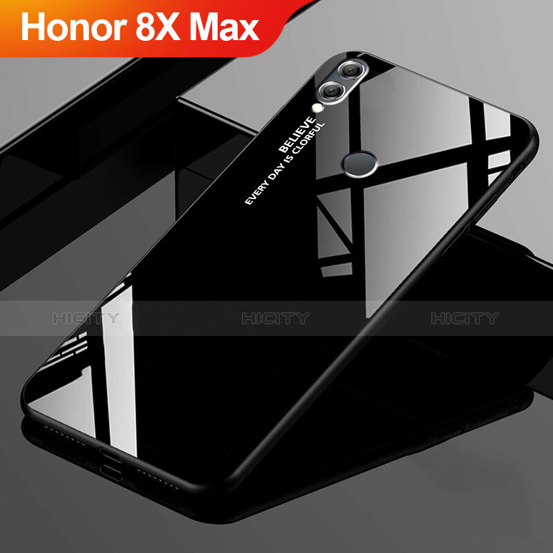 Coque Rebord Contour Silicone et Vitre Miroir Housse Etui Degrade Arc en Ciel pour Huawei Honor 8X Max Noir Plus