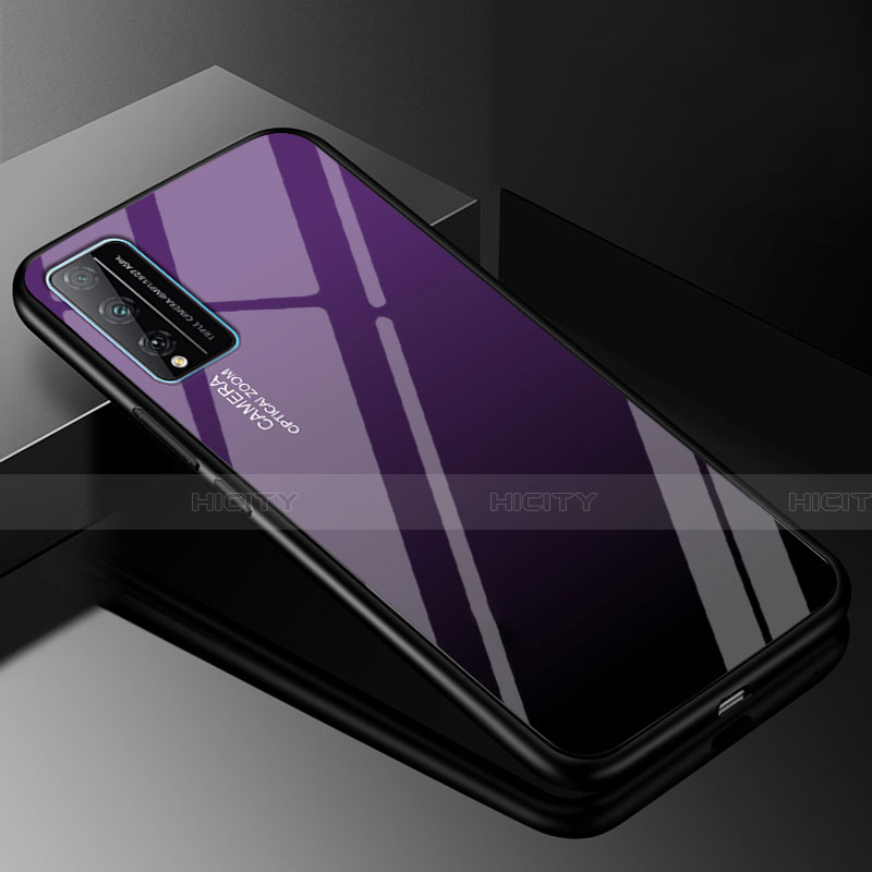 Coque Rebord Contour Silicone et Vitre Miroir Housse Etui Degrade Arc en Ciel pour Huawei Honor Play4T Pro Violet Plus