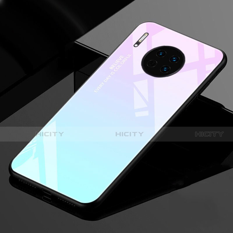 Coque Rebord Contour Silicone et Vitre Miroir Housse Etui Degrade Arc en Ciel pour Huawei Mate 30 5G Plus