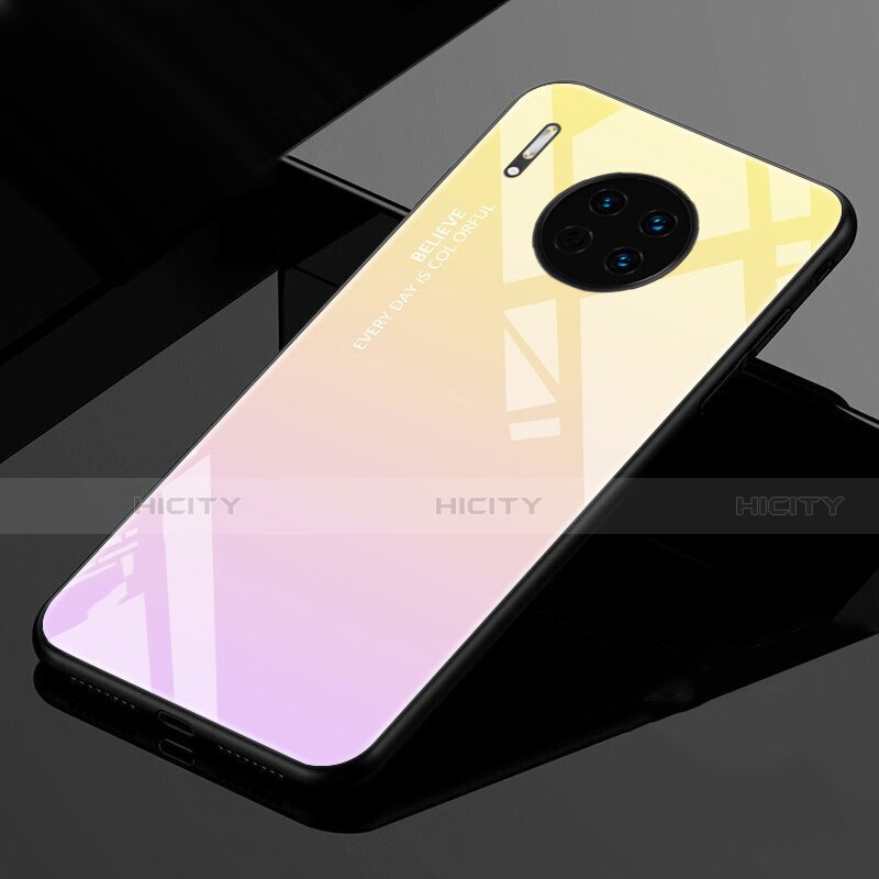 Coque Rebord Contour Silicone et Vitre Miroir Housse Etui Degrade Arc en Ciel pour Huawei Mate 30 Or Plus