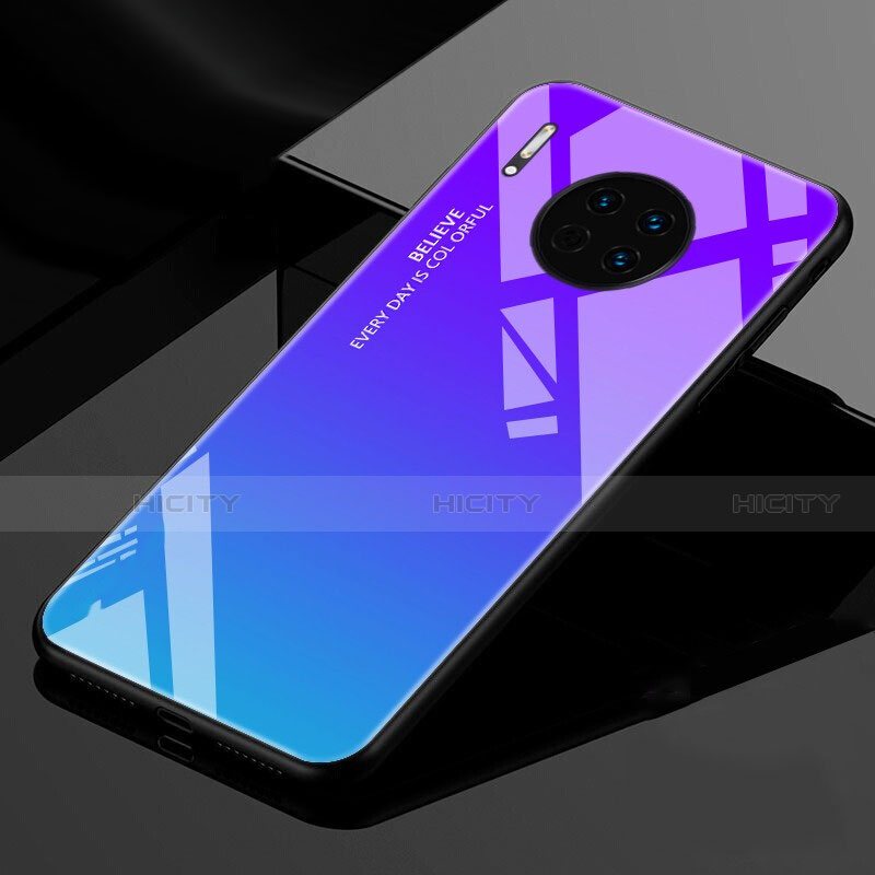 Coque Rebord Contour Silicone et Vitre Miroir Housse Etui Degrade Arc en Ciel pour Huawei Mate 30 Pro Plus