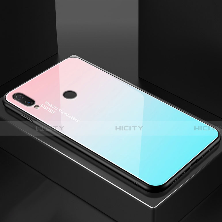 Coque Rebord Contour Silicone et Vitre Miroir Housse Etui Degrade Arc en Ciel pour Huawei Nova 3e Cyan Plus