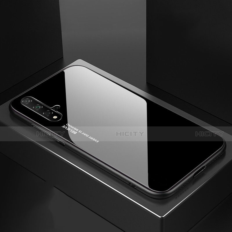 Coque Rebord Contour Silicone et Vitre Miroir Housse Etui Degrade Arc en Ciel pour Huawei Nova 5 Pro Noir Plus