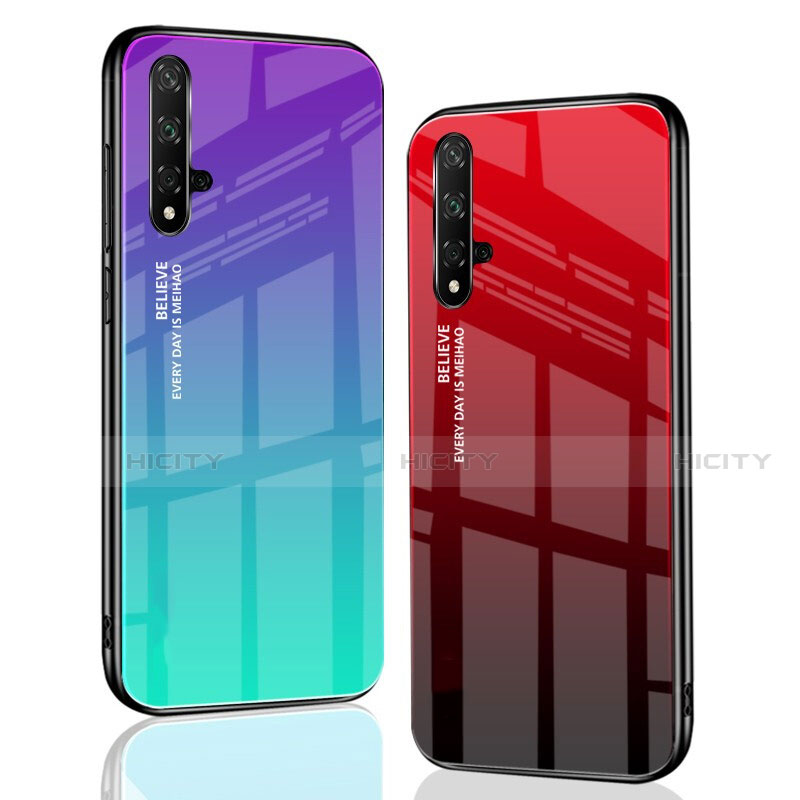 Coque Rebord Contour Silicone et Vitre Miroir Housse Etui Degrade Arc en Ciel pour Huawei Nova 5 Pro Plus