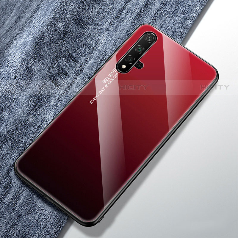 Coque Rebord Contour Silicone et Vitre Miroir Housse Etui Degrade Arc en Ciel pour Huawei Nova 5T Rouge Plus