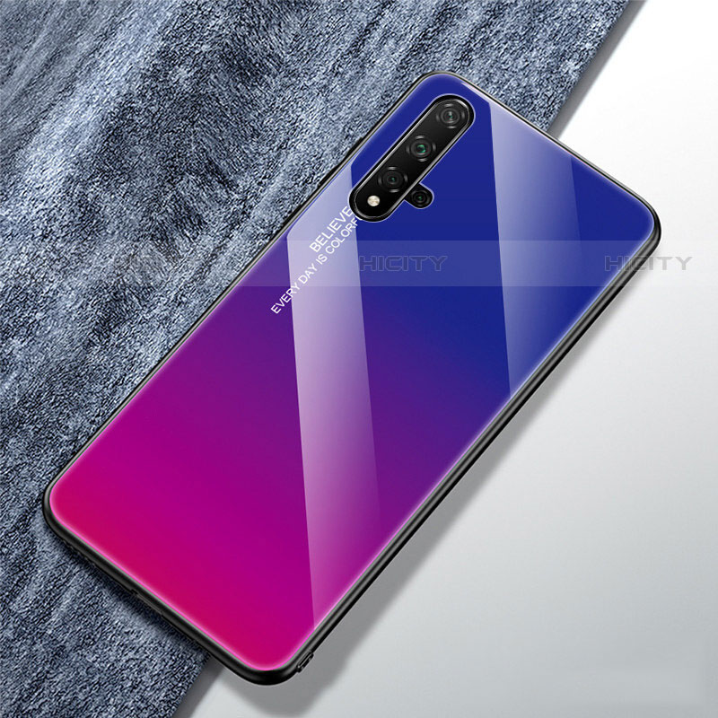 Coque Rebord Contour Silicone et Vitre Miroir Housse Etui Degrade Arc en Ciel pour Huawei Nova 5T Violet Plus