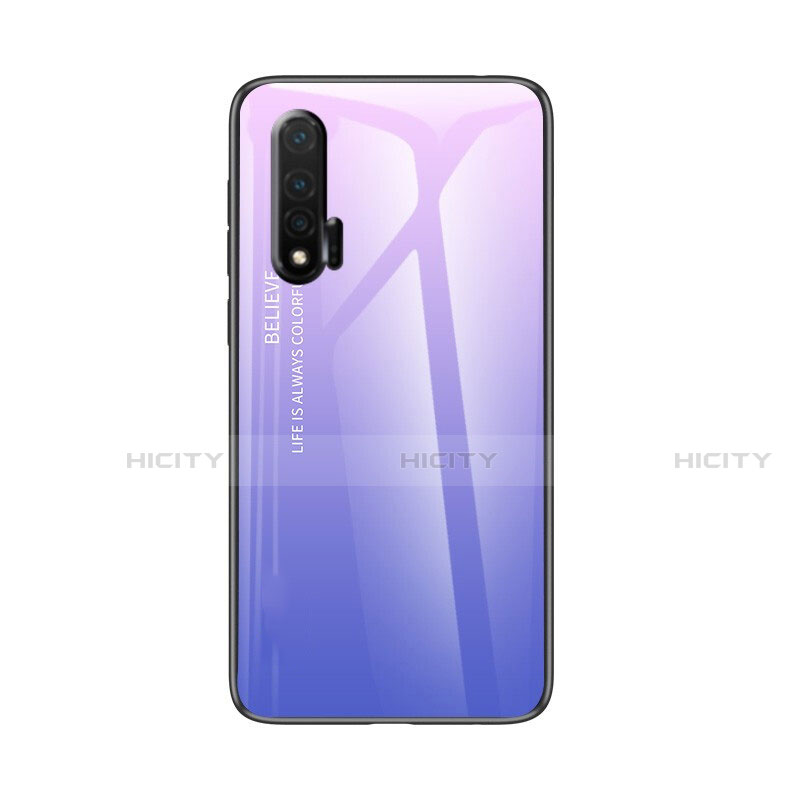 Coque Rebord Contour Silicone et Vitre Miroir Housse Etui Degrade Arc en Ciel pour Huawei Nova 6 5G Violet Plus