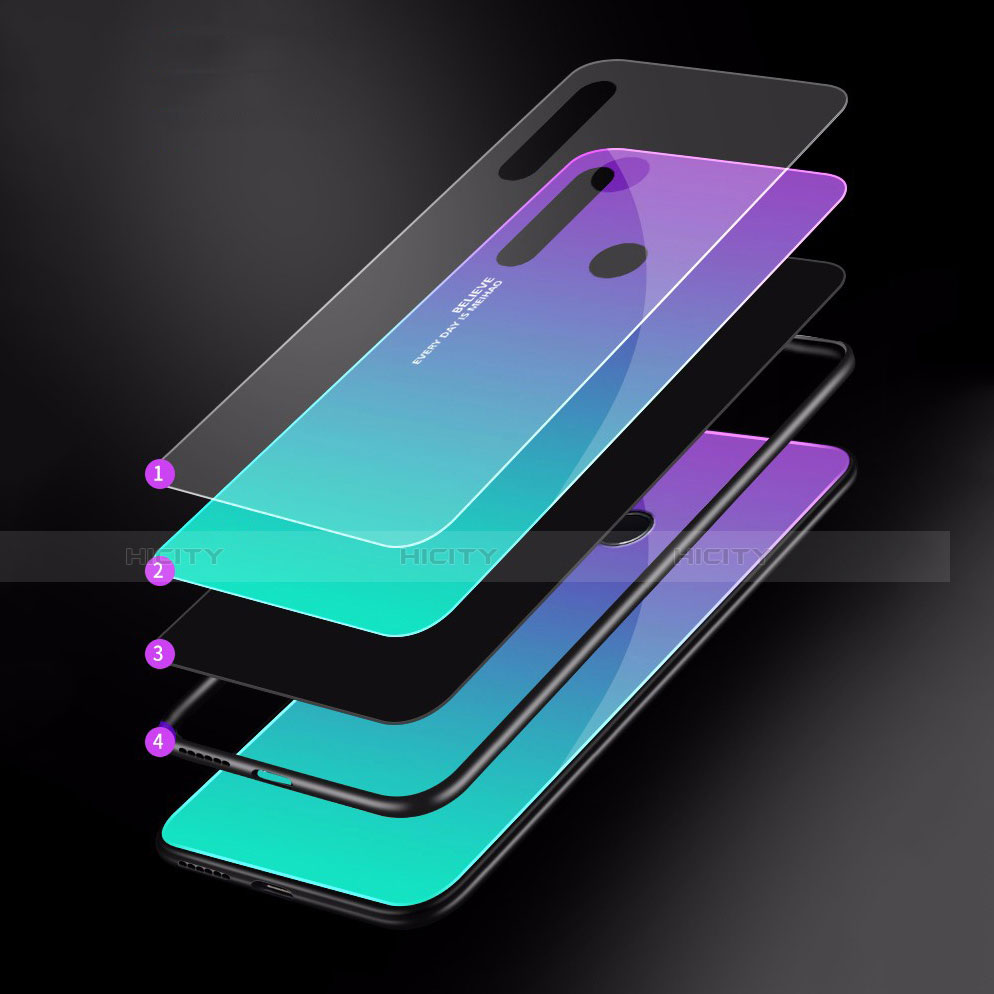 Coque Rebord Contour Silicone et Vitre Miroir Housse Etui Degrade Arc en Ciel pour Huawei P Smart+ Plus (2019) Plus