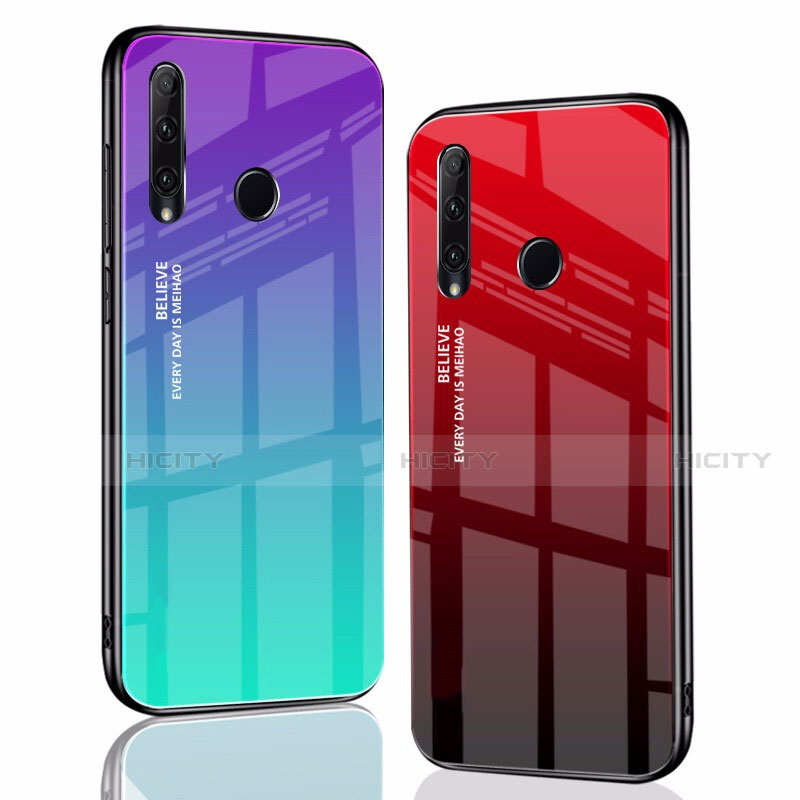 Coque Rebord Contour Silicone et Vitre Miroir Housse Etui Degrade Arc en Ciel pour Huawei P Smart+ Plus (2019) Plus