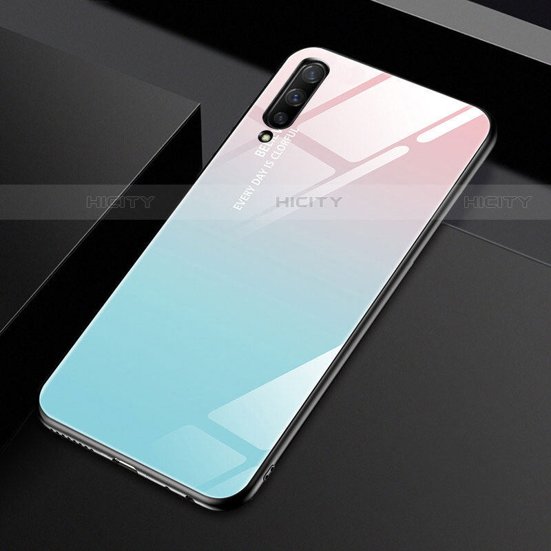 Coque Rebord Contour Silicone et Vitre Miroir Housse Etui Degrade Arc en Ciel pour Huawei P Smart Pro (2019) Cyan Plus