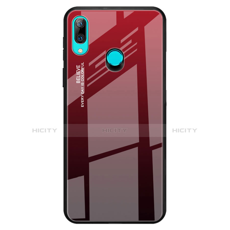 Coque Rebord Contour Silicone et Vitre Miroir Housse Etui Degrade Arc en Ciel pour Huawei P Smart Z Rouge Plus