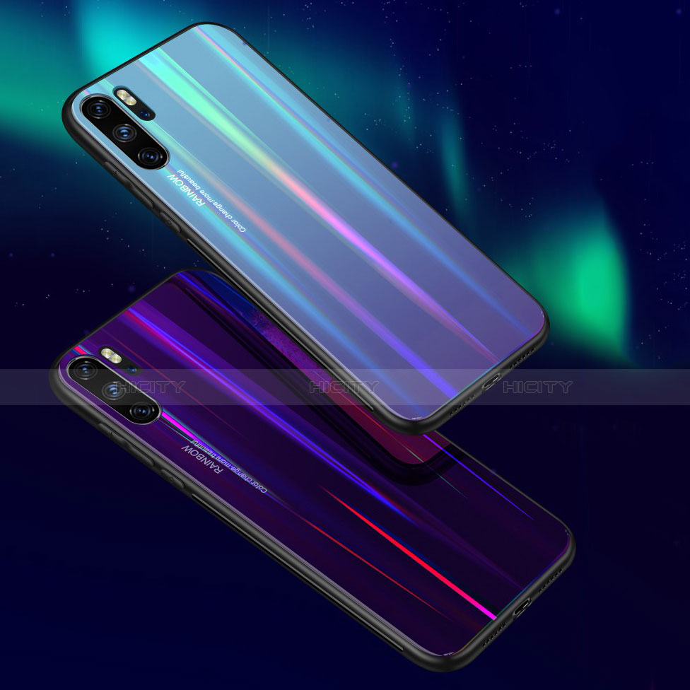 Coque Rebord Contour Silicone et Vitre Miroir Housse Etui Degrade Arc en Ciel pour Huawei P30 Pro New Edition Plus