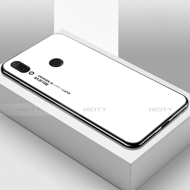 Coque Rebord Contour Silicone et Vitre Miroir Housse Etui Degrade Arc en Ciel pour Huawei Y9 (2019) Blanc Plus