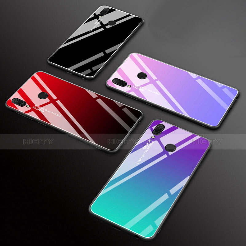 Coque Rebord Contour Silicone et Vitre Miroir Housse Etui Degrade Arc en Ciel pour Huawei Y9 (2019) Plus