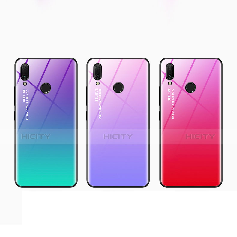 Coque Rebord Contour Silicone et Vitre Miroir Housse Etui Degrade Arc en Ciel pour Huawei Y9 (2019) Plus