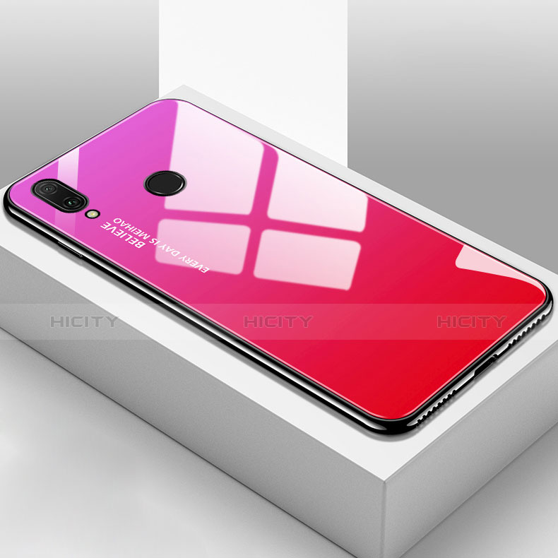 Coque Rebord Contour Silicone et Vitre Miroir Housse Etui Degrade Arc en Ciel pour Huawei Y9 (2019) Rose Rouge Plus