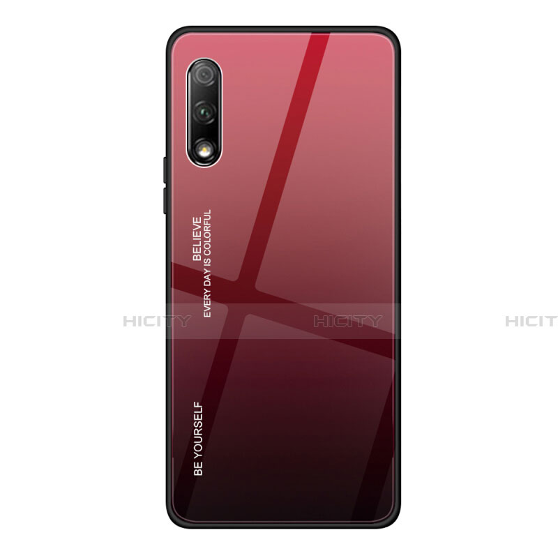 Coque Rebord Contour Silicone et Vitre Miroir Housse Etui Degrade Arc en Ciel pour Huawei Y9 Prime (2019) Rouge Plus