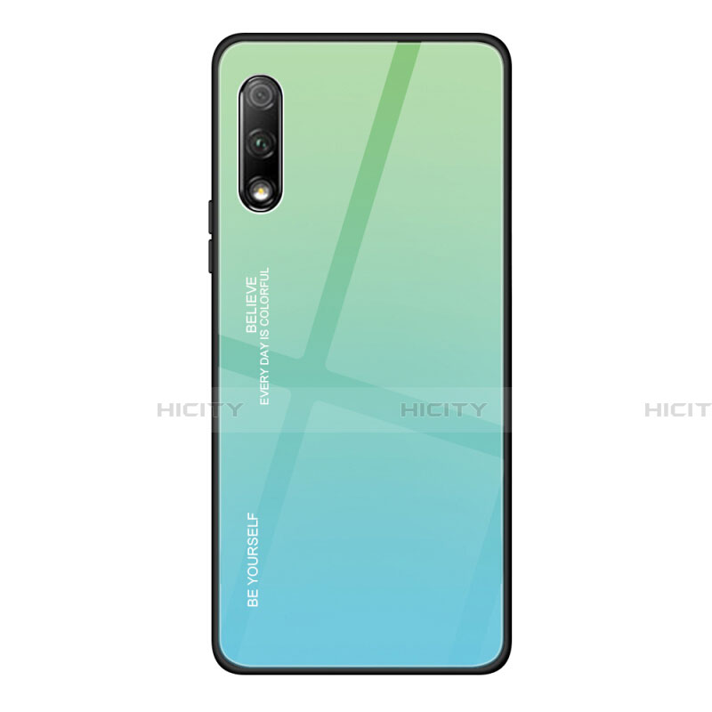 Coque Rebord Contour Silicone et Vitre Miroir Housse Etui Degrade Arc en Ciel pour Huawei Y9 Prime (2019) Vert Plus