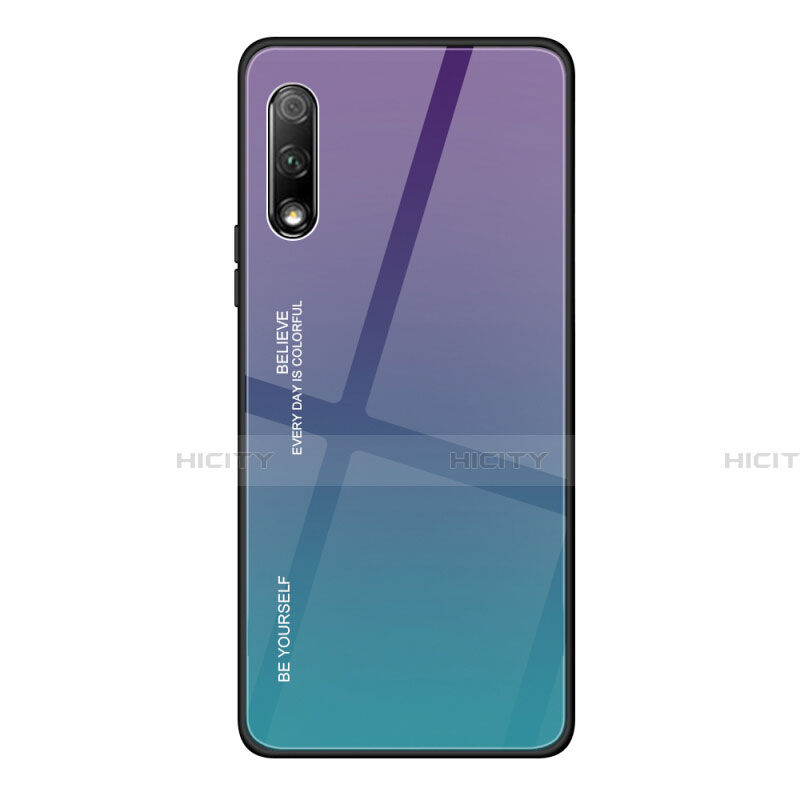 Coque Rebord Contour Silicone et Vitre Miroir Housse Etui Degrade Arc en Ciel pour Huawei Y9 Prime (2019) Violet Plus