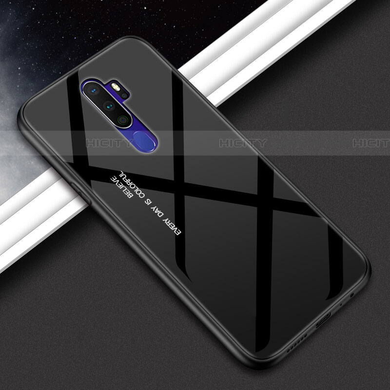 Coque Rebord Contour Silicone et Vitre Miroir Housse Etui Degrade Arc en Ciel pour Oppo A11 Noir Plus