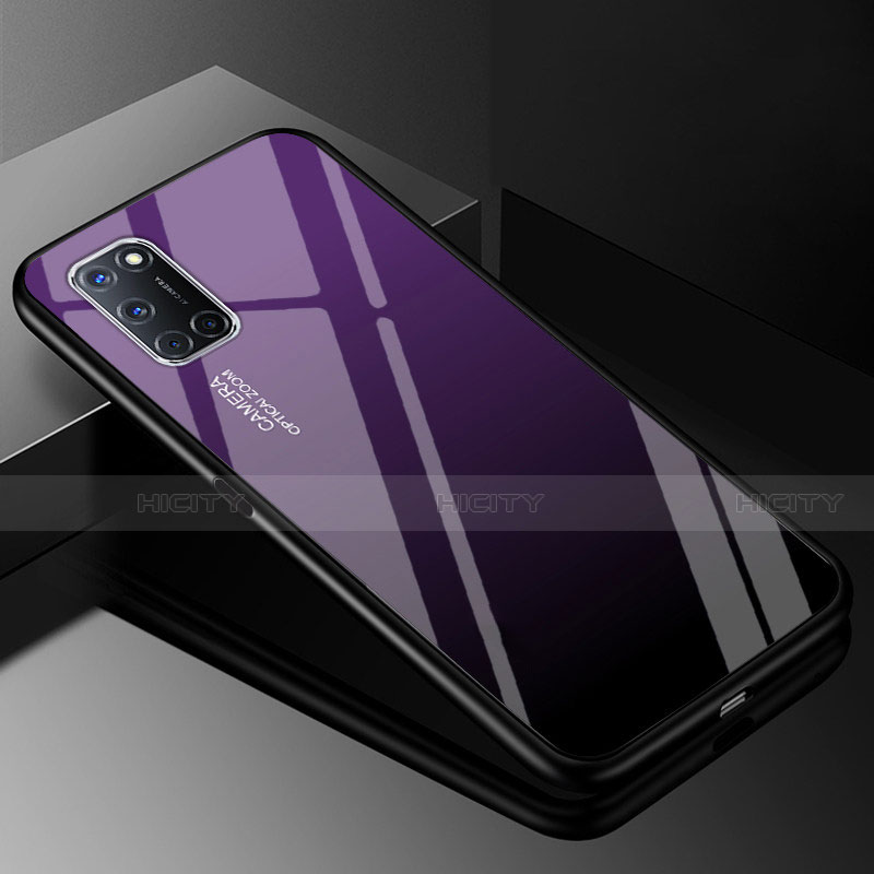 Coque Rebord Contour Silicone et Vitre Miroir Housse Etui Degrade Arc en Ciel pour Oppo A52 Violet Plus