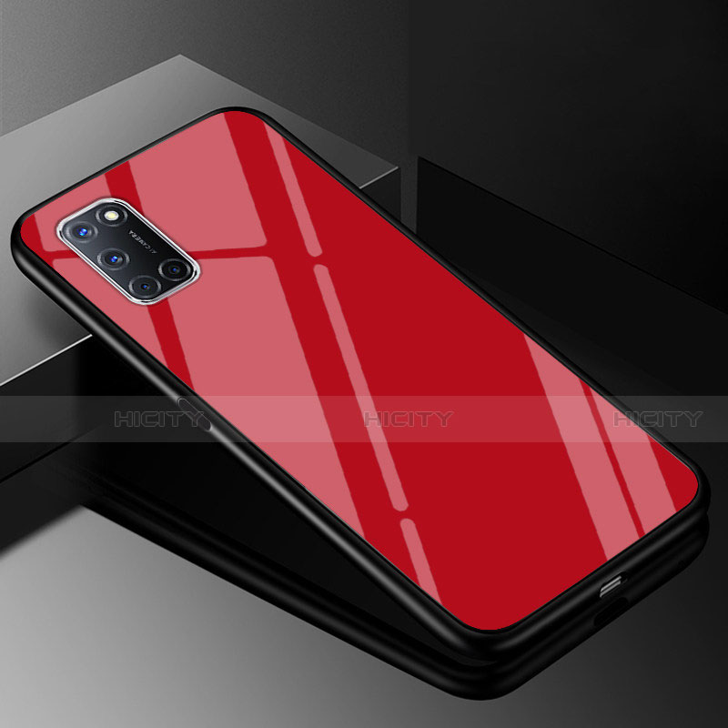 Coque Rebord Contour Silicone et Vitre Miroir Housse Etui Degrade Arc en Ciel pour Oppo A72 Rouge Plus