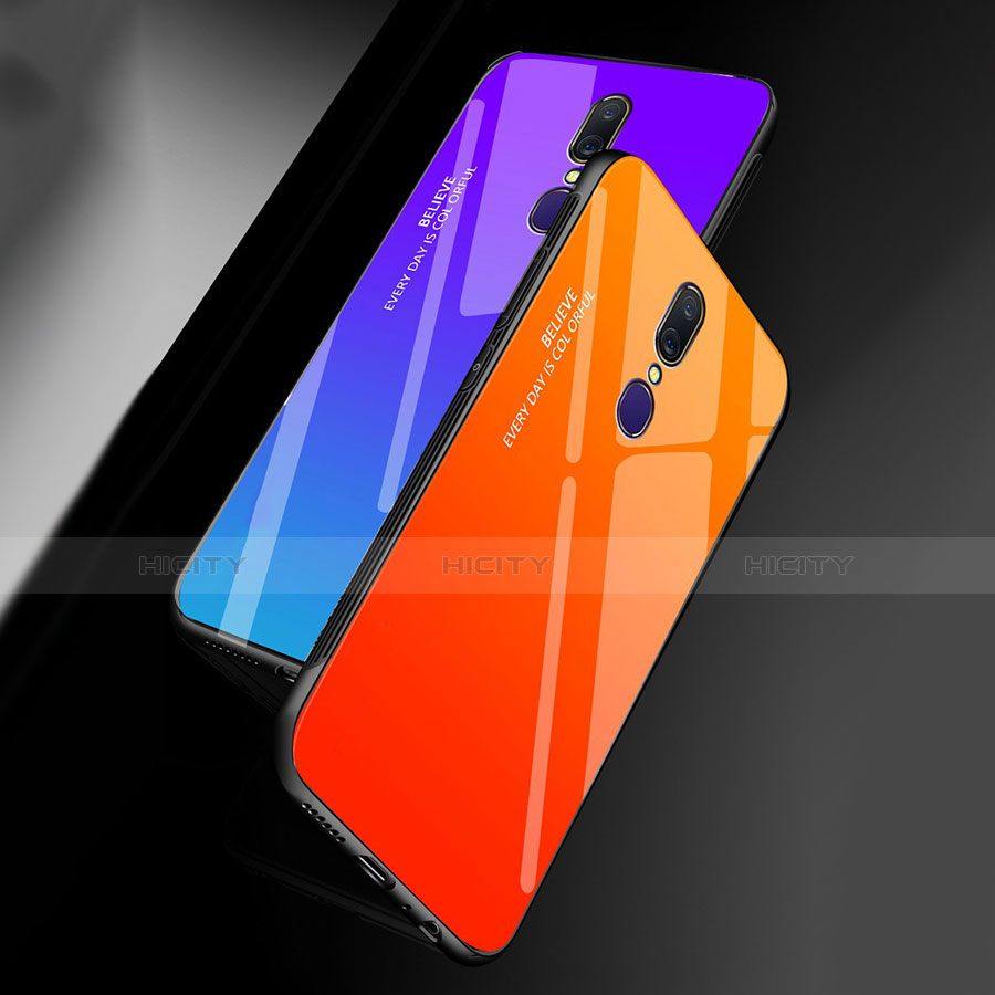 Coque Rebord Contour Silicone et Vitre Miroir Housse Etui Degrade Arc en Ciel pour Oppo A9 Plus