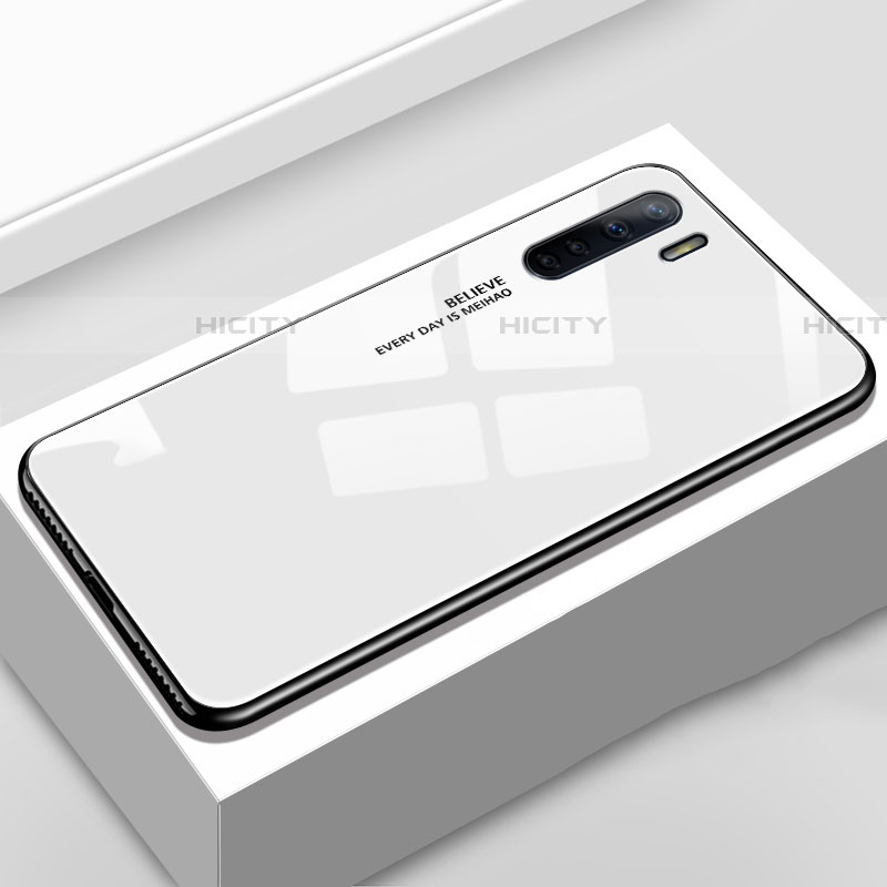 Coque Rebord Contour Silicone et Vitre Miroir Housse Etui Degrade Arc en Ciel pour Oppo A91 Blanc Plus