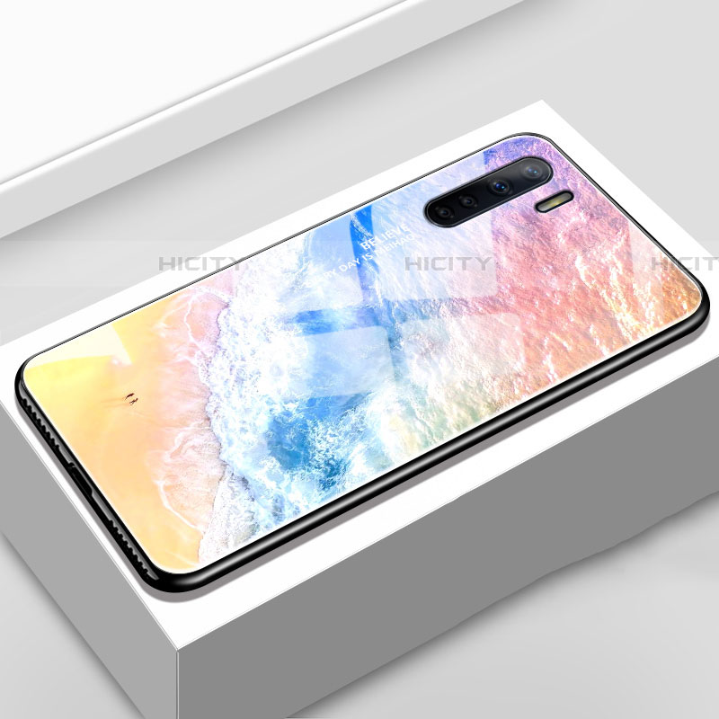 Coque Rebord Contour Silicone et Vitre Miroir Housse Etui Degrade Arc en Ciel pour Oppo A91 Orange Plus