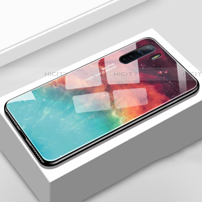 Coque Rebord Contour Silicone et Vitre Miroir Housse Etui Degrade Arc en Ciel pour Oppo A91 Plus