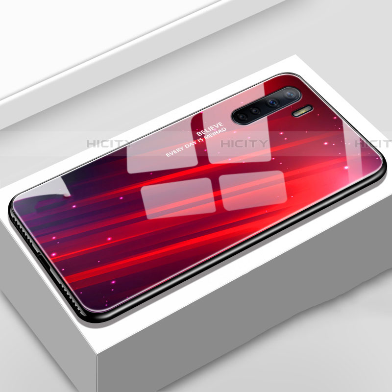 Coque Rebord Contour Silicone et Vitre Miroir Housse Etui Degrade Arc en Ciel pour Oppo A91 Vin Rouge Plus