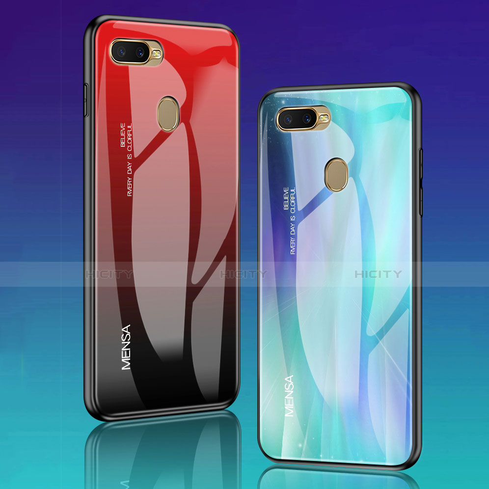 Coque Rebord Contour Silicone et Vitre Miroir Housse Etui Degrade Arc en Ciel pour Oppo AX7 Plus