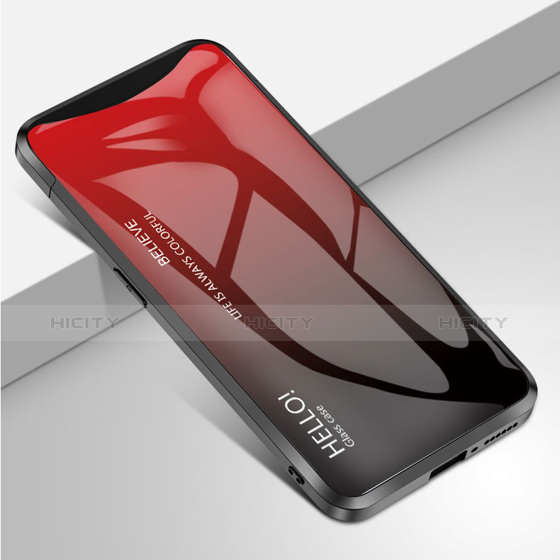 Coque Rebord Contour Silicone et Vitre Miroir Housse Etui Degrade Arc en Ciel pour Oppo Find X Rouge Plus