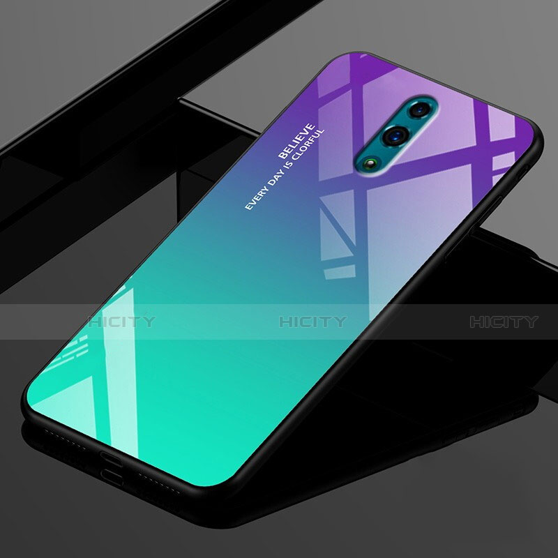 Coque Rebord Contour Silicone et Vitre Miroir Housse Etui Degrade Arc en Ciel pour Oppo K3 Mixte Plus