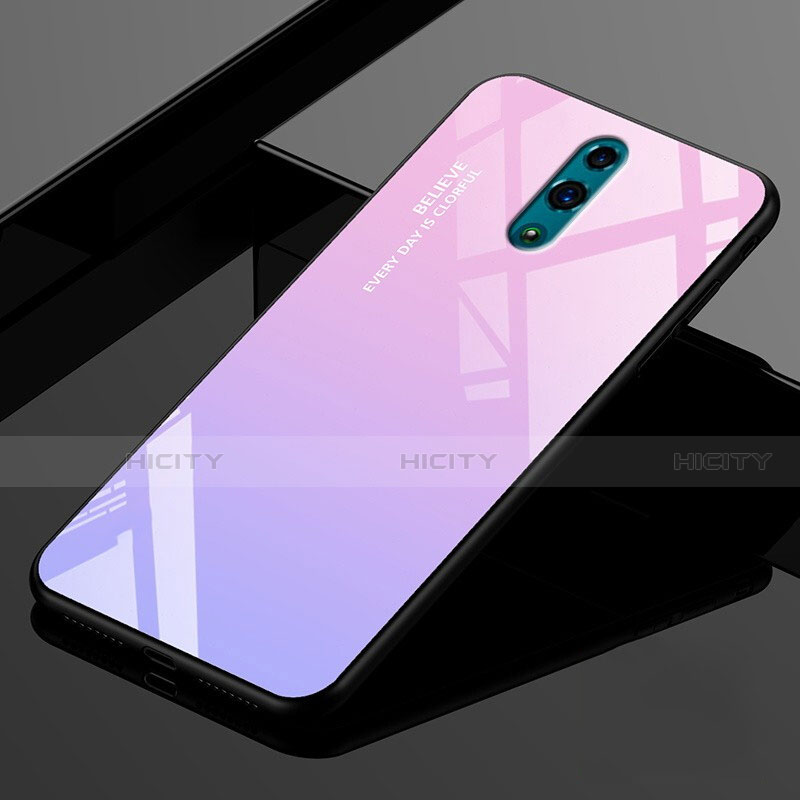 Coque Rebord Contour Silicone et Vitre Miroir Housse Etui Degrade Arc en Ciel pour Oppo K3 Rose Plus