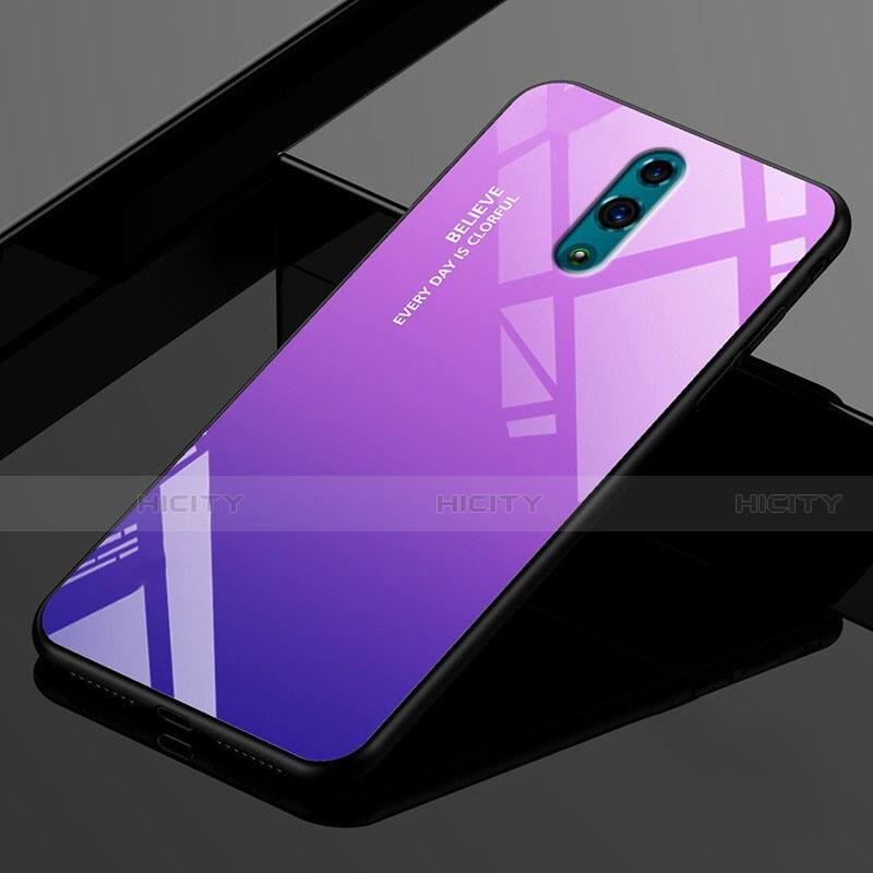 Coque Rebord Contour Silicone et Vitre Miroir Housse Etui Degrade Arc en Ciel pour Oppo K3 Violet Plus