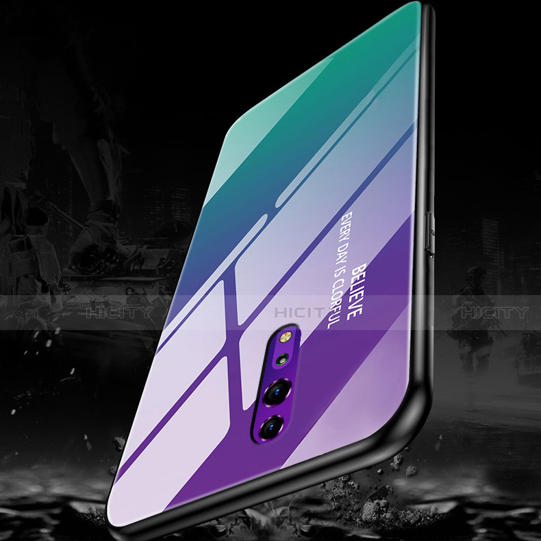 Coque Rebord Contour Silicone et Vitre Miroir Housse Etui Degrade Arc en Ciel pour Oppo Reno Z Plus